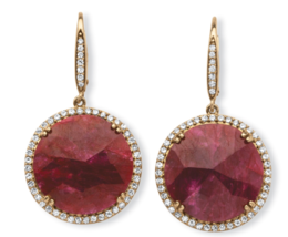Genuine Hand Cut Round Ruby And Pave Cz Gp Earrings 14K Gold Sterling Silver - $289.99