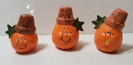 Hand Painted Ceramic Vintage Pumpkins w/ Cracked Pot Lids Set of 3 Hallo... - $27.71