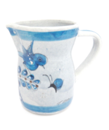 Tonala Mexican Pottery Small Pitcher 16 oz Blue Bird Butterfly Flower 5.25&quot; - £7.47 GBP