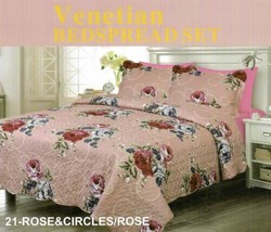 Venetian Rose&amp;Circles Rose Bedspread Quilted Set 6 Pcs King Size - £46.82 GBP