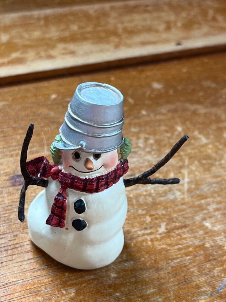 Mini Hallmark MURPHY Resin Snowman w Silver Pail Bucket on Head Figurine - 2 and - $9.49