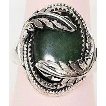 925 Sterling Silver And Green Jade Leaves Design Ring Size 8.5 Sky - £38.00 GBP