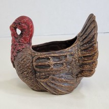 Vintage Ceramic Turkey Planter Flower Centerpiece Painted Brown Red  - £11.69 GBP