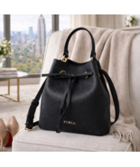 NEW FURLA Costanza Black Leather Small Bucket Drawstring Tote Bag/Crossb... - $268.00