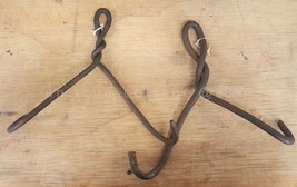 Lot Antique 2 Wrought Iron Hooks Hand Forged Meat Trammel Beam Double #2 Aafa - £71.18 GBP
