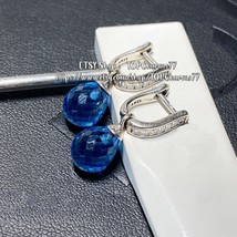 925 Sterling Silver Blue Crystal Droplets Earrings , Clear CZ and Blue Crystal - £14.86 GBP
