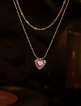 18K Gold Sweet Charlie Twin Set Necklaces  vermeil, stackable, pink heart - £51.44 GBP