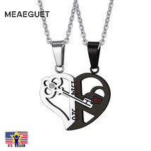 Valentine Romantic Couple Heart Key Crystal Pendant Her &amp; His Love Necklace Set - £7.78 GBP