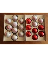 Vintage Mixed Lot of 20 Red White Glass Christmas Ornaments Glitter Plai... - €24,22 EUR