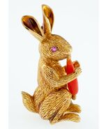 Tiffany &amp; Co. Vintage 18k Yellow Gold Figural Rabbit Brooch w/ Coral Carrot - $5,983.85