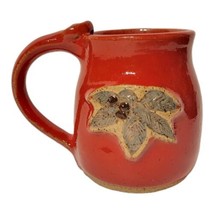 Handmade Stoneware Red Small  Christmas Mug Holly Leaves Berries Rustic Signed - £15.97 GBP