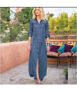 SOFT SURROUNDINGS Tencel Chambray Maxi Dress Acid Wash Blue PL Coastal Western - $35.64