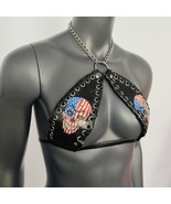 Gothic Stars and Stripes Skull Print Black Vinyl Vampira Cross Top Bra - €41,32 EUR+