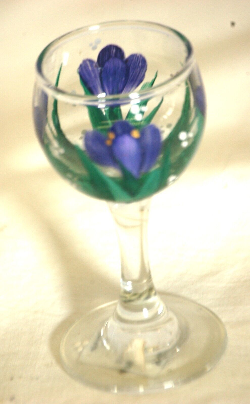 Clear Cordial Stemware Glass Purple Flowers Bar Barware - $12.86