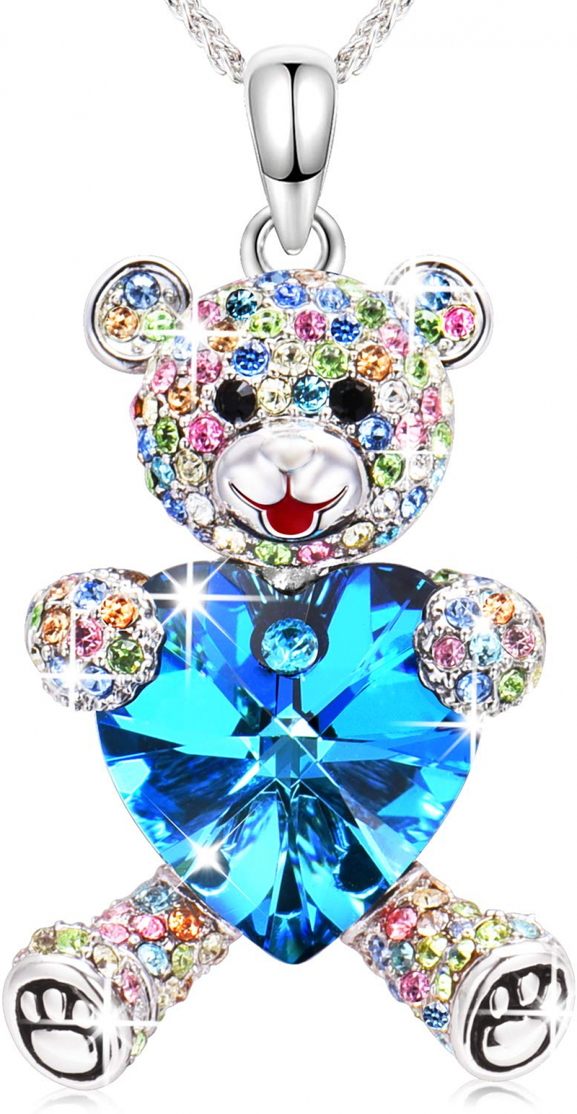 Conmisun Swarovski Necklace Jewellery for Woman Girls with Blue Heart and Rose P - £77.57 GBP