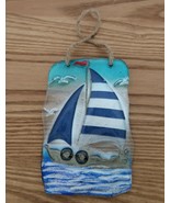 Beautiful vintage recycled glass painted sailboat suncatcher - $467.81 MXN