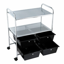 Rolling Storage Cart Multi Functional Organizer With 4 Drawer Black - £99.52 GBP