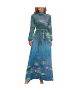 Woman Claude Monet Water Lilies Long Sleeve High Neck Long Dress (Size X... - $48.90 CAD
