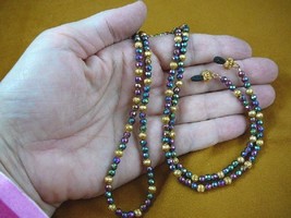 (E99-1) HEMATITE Purple green gold brass 31&quot; long Eyeglass leash holder necklace - £38.85 GBP