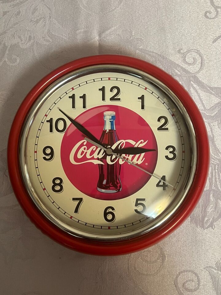 Coca Cola Red Metal Wall Clock Battery Operated - 9 1/2” Tested - Vintage - $35.63