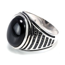 Guaranteed 925 Silver Rings Cool Vintage Rings Natural Stone Black Onyx Men&#39;s Tu - £39.37 GBP