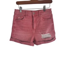 American Eagle Mom Shorts 4 Womens Pink Mid Rise Distressed Cuffed Pockets - £12.43 GBP