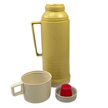 Vintage Thermos Model 2202 1-Pint Yellow &amp; Beige Vacuum Bottle King Seeley - $16.82