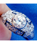 Earth mined Diamond Deco Engagement Ring Platinum French cut Sapphire So... - $223,723.16 MXN
