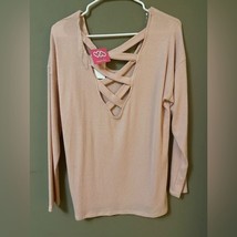 Heart &amp; Hips V-Neck Ribbed Cross Back Sweater Light Pink Large NWT - £13.55 GBP