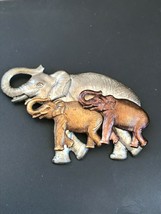 Estate Large Tricolor Asian Mother Elephant &amp; Two Babies Pin Brooch – 1.75 x  - £9.74 GBP