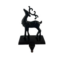 Black Metal Reindeer Stocking Holder Hanger Christmas 6&quot; Tall Holiday Mantel - £14.79 GBP