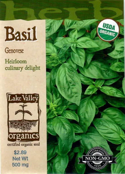 Basil Genovese Organic Heirloom Herb Seeds Non Gmo Lake Valley 12/24 Fresh New - £8.18 GBP