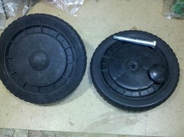 7BBB82 Pair Of Wheels From Lawn Mower: 8&quot; Diameter, 1-1/2&quot; Wide, 1/2&quot; Bore, Gc - £9.43 GBP