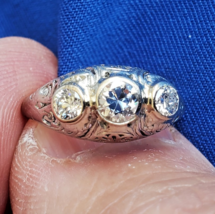 Earth mined Diamond European Deco Engagement Ring Antique Platinum Solitaire - €2.870,20 EUR