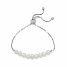 6.5 mm Freshwater Pearl 14K White Gold Plated Bracelet 9&quot; Adjustable Jewelry - £116.92 GBP