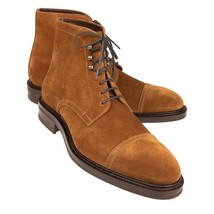 Men s brown high ankle rounded cap toe handcrafted suede leather lace up boots thumb200