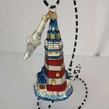 Department 56 Lighthouse with Seagull Blown Glass Xmas Ornament w Clock logo tag - £23.42 GBP