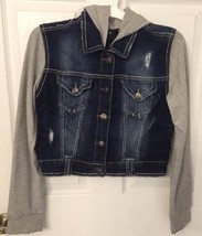 Ariya Jeans Distressed Jacket W Sweat Shirt Material Arms and Hoodie Girls Sz M - £17.44 GBP