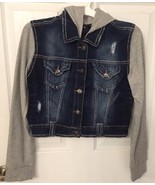 Ariya Jeans Distressed Jacket W Sweat Shirt Material Arms and Hoodie Gir... - £18.35 GBP