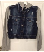 Ariya Jeans Distressed Jacket W Sweat Shirt Material Arms and Hoodie Gir... - $32.20 CAD