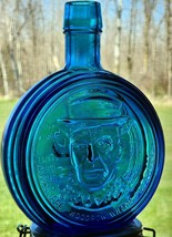 Vintage Wheaton Iridescent Blue Glass President Bottle Woodrow Wilson - $18.50 CAD