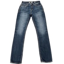 BKE Jeans Mens 28R Blue Alec Denim Logo Straight Leg Buckle Stretch 27x32 - $33.23