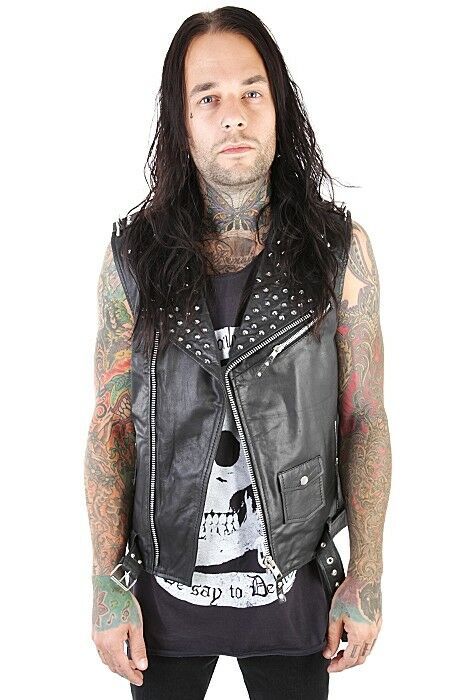 Men Black Color Biker Belted Genuine Leather Silver Spike Studded Slim Fit Vest