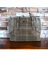 Coco And Carmen Plaid Wool Faux Leather Purse Gray Large  Shoulder Hand Bag - $37.39