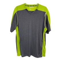 Reebok Mens Shirt Size Large Gray Green Short Sleeve V Neck Running Shirt Biking - £15.78 GBP