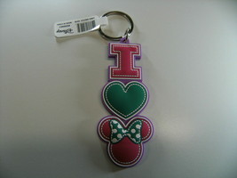 Classic Disney I Love Minnie Mouse Head Ears Heart Rubber Silicone Keychain Ring - £13.10 GBP