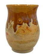 Vintage Handmade Pottery Vase Drip Glaze Mustard Yellow Ochre 5&quot; Pot Pen... - $391.59 MXN