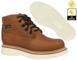 Mens Honey Brown Work Boots Genuine Leather Oil Slip Resistant Lace Up Soft Toe - £48.70 GBP