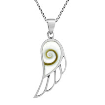 Angelic Wing Shiva Shell Inlay on Sterling Silver Pendant Necklace - £15.58 GBP