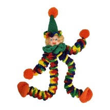 Handmade Clown Doll Rainbow Crocheted Spiral Blond Happy Creepy Circus P... - $19.78